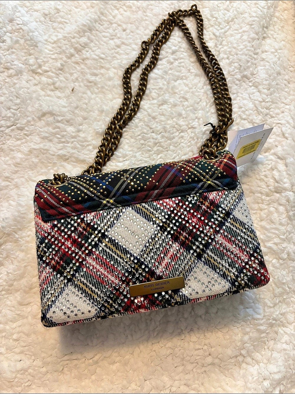 Kurt Geiger Plaid Chain Shoulder Bag Multicolor NWT